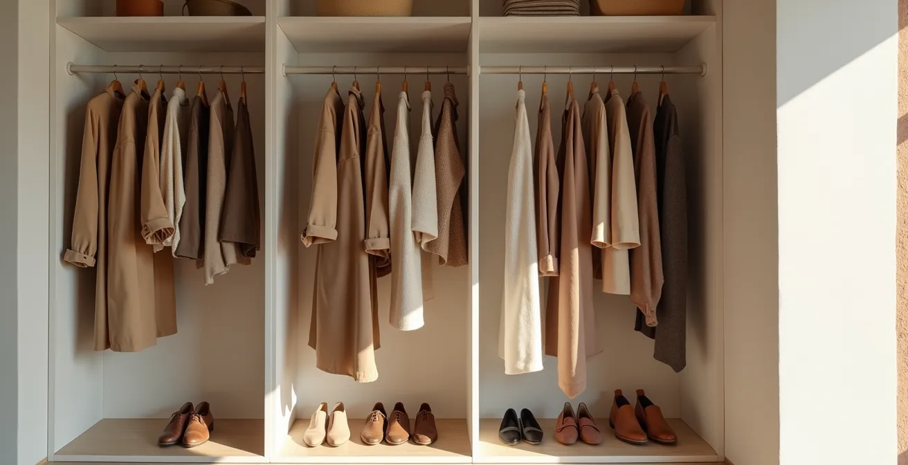 Vista amplia de armario organizado con prendas de entretiempo españolas