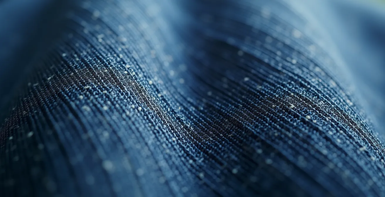 Comparación visual macro de dos tejidos vaqueros mostrando diferencias de calidad