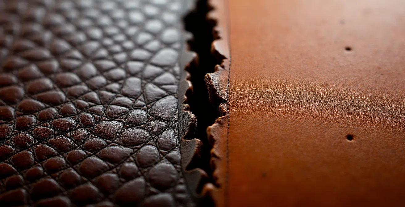 Detalle macro de texturas de cuero mostrando diferencias de calidad