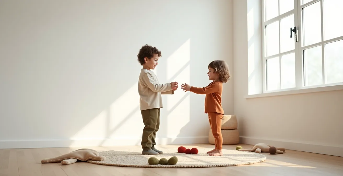 Niños jugando con ropa de colores neutros sin distinción de género