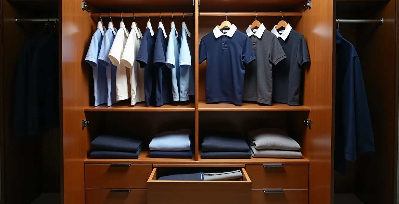 Armario escolar organizado con uniformes por días de la semana