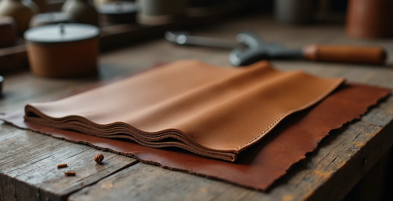 Sección transversal de la piel mostrando las diferentes capas desde piel flor hasta serraje