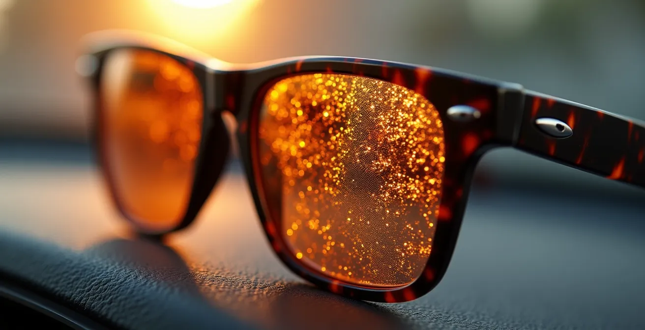 Prueba de resistencia al calor de gafas de sol en salpicadero de coche bajo sol español