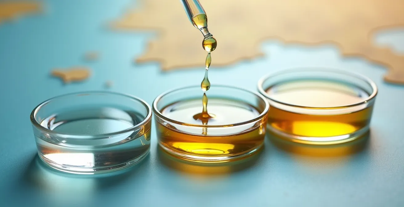 Comparación visual de texturas de sérum adaptadas a diferentes climas de España