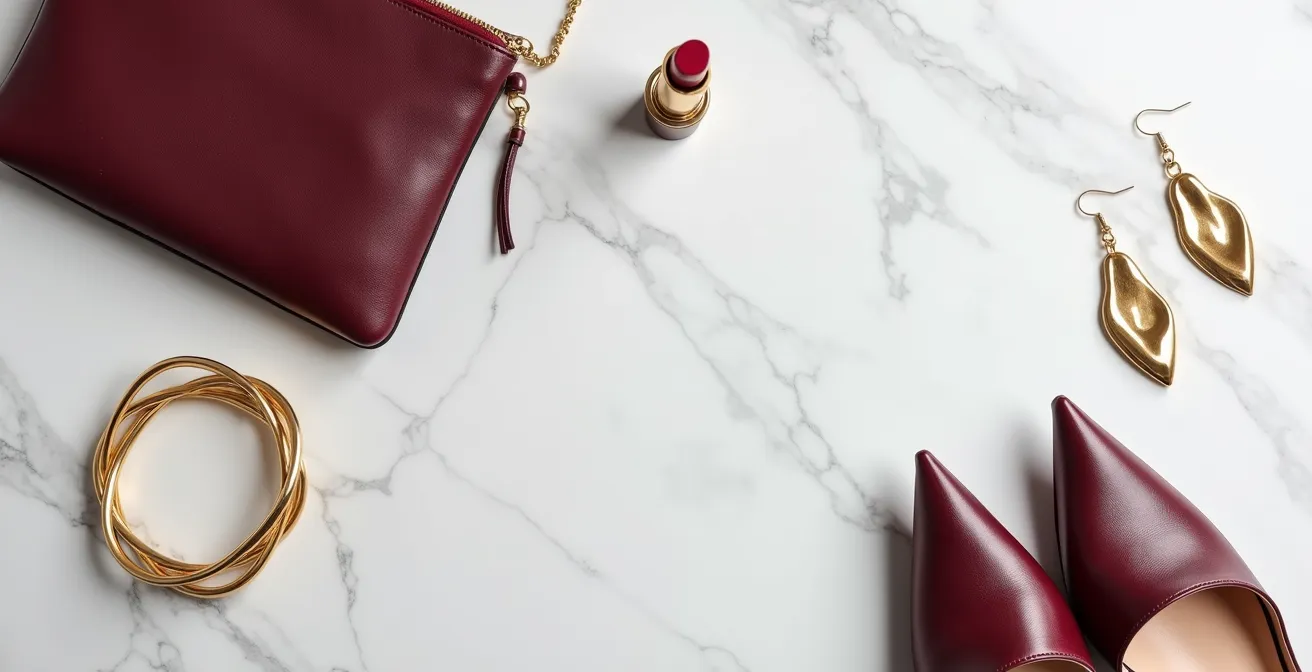 Composición elegante de accesorios de fiesta sobre superficie minimalista