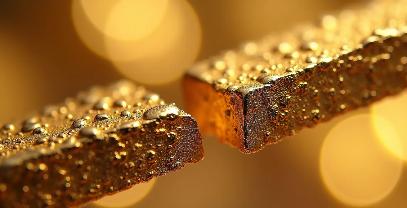 Comparación microscópica del grosor del baño de oro en vermeil versus chapado estándar